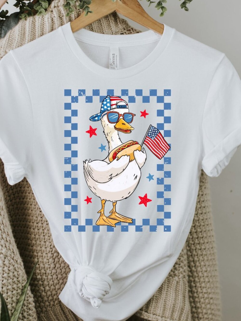 Funny Patriotic Goose Red White Blue USA Memorial Day Tshirt July 4th Summer Tee